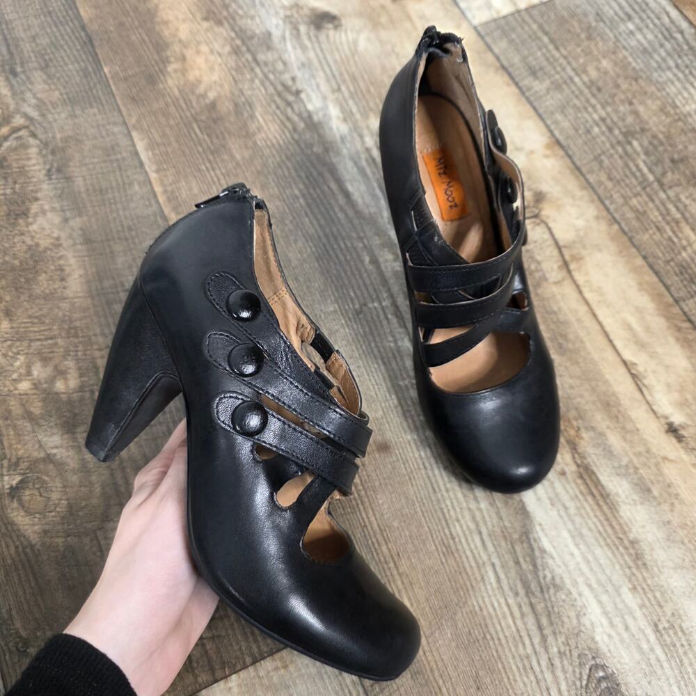 Miz Mooz Scarlett Black Leather Strappy Mary Jane Heels Size 6
